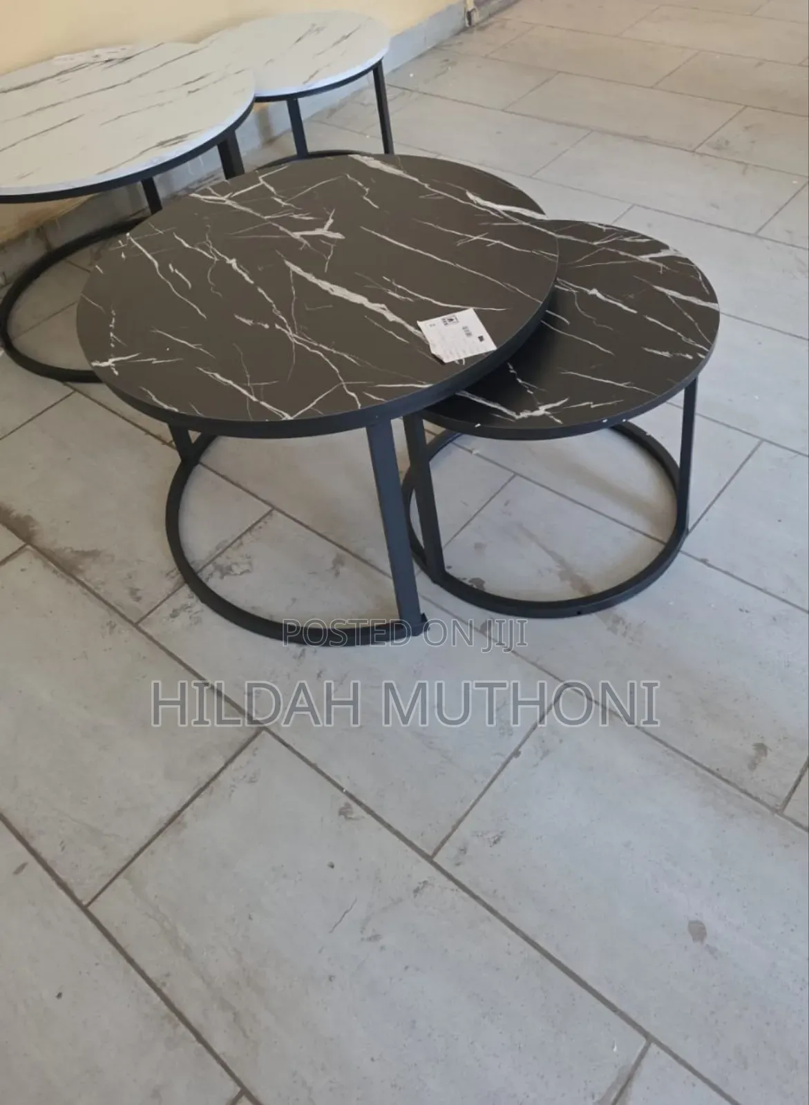 White Black Nesting Coffee Table Marble Effect (Mdf)
