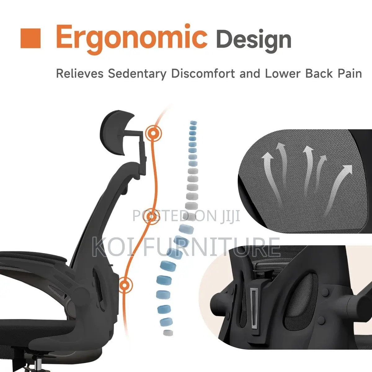 Office Chairs; Ergonomic High Back Chair With Flip Armrest