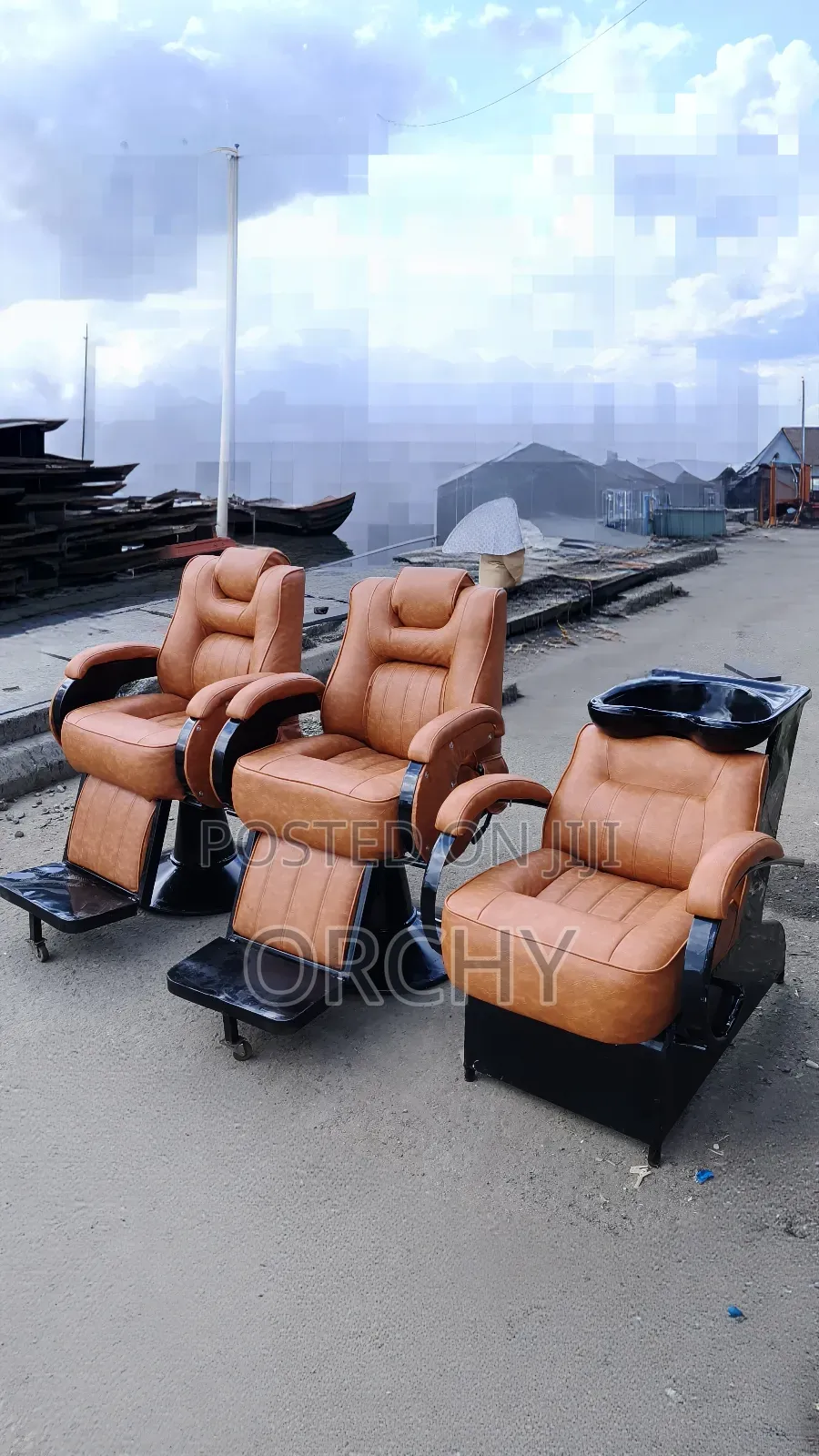 2 Brown Barber Chair+ 1 Washing Sink