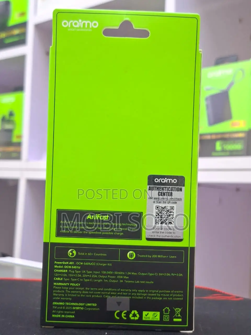 Oraimo Powergan 451 45w Gan Ultra Fast Wall Charger