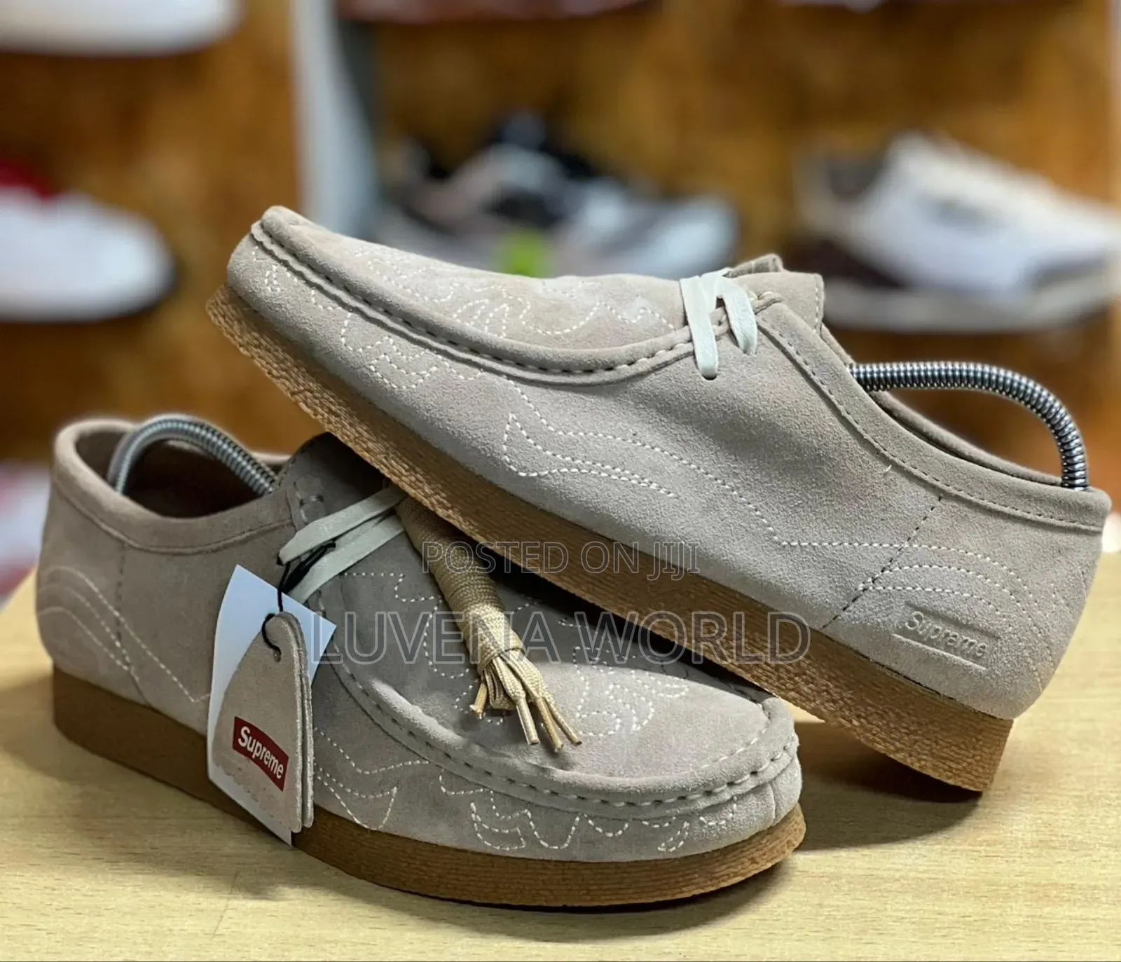 Beige Supreme X Clarks