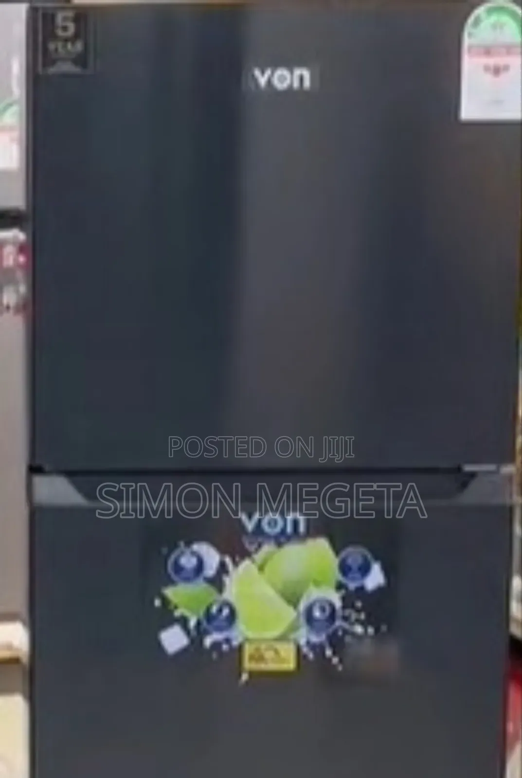 Von 197l Double Door Refrigerator No Frost, Top Freezer Design.