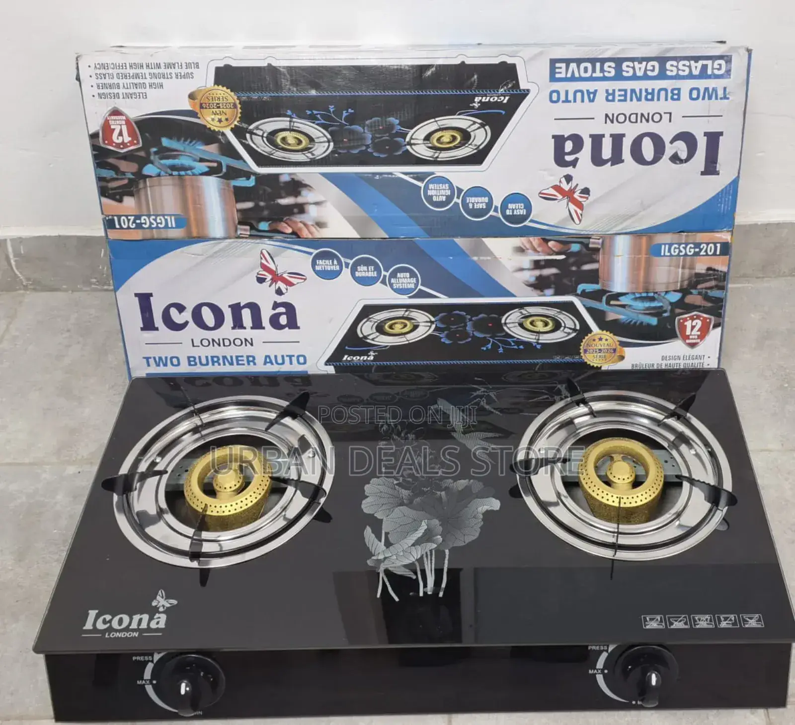 Icona 2 Burner Gas Stove Glass Top Cooker