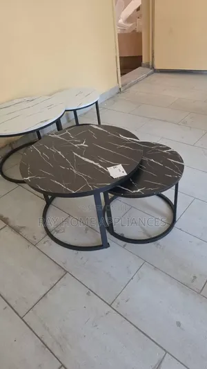 Nesting Coffee Table Marble Effect (Mdf) White Black