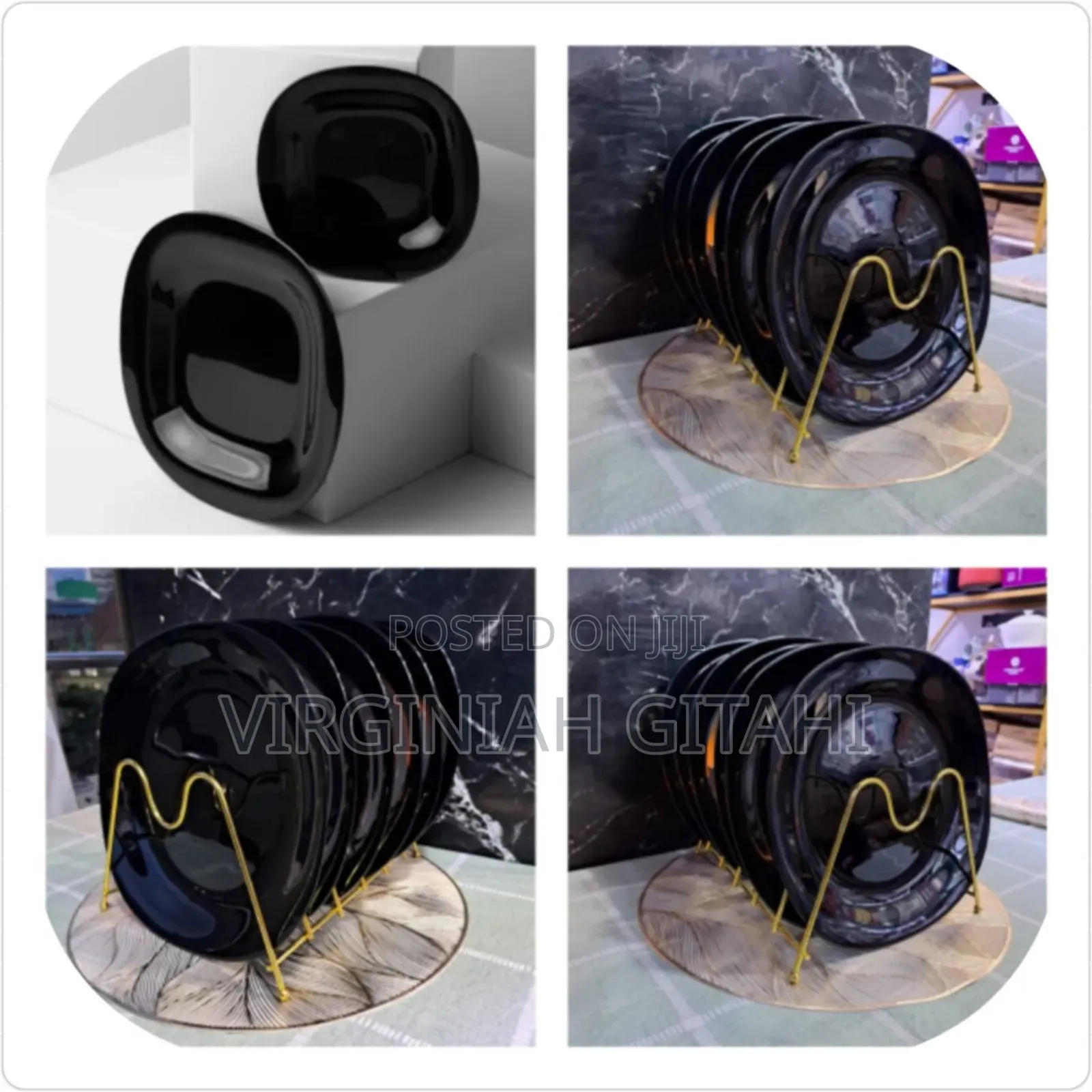 *10 .5" Dinner Set Black Square Shape Plate*