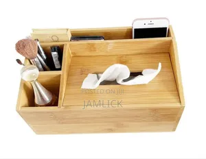 Multifunctional Bamboo Desktop Organizer Tissue Box - Gh