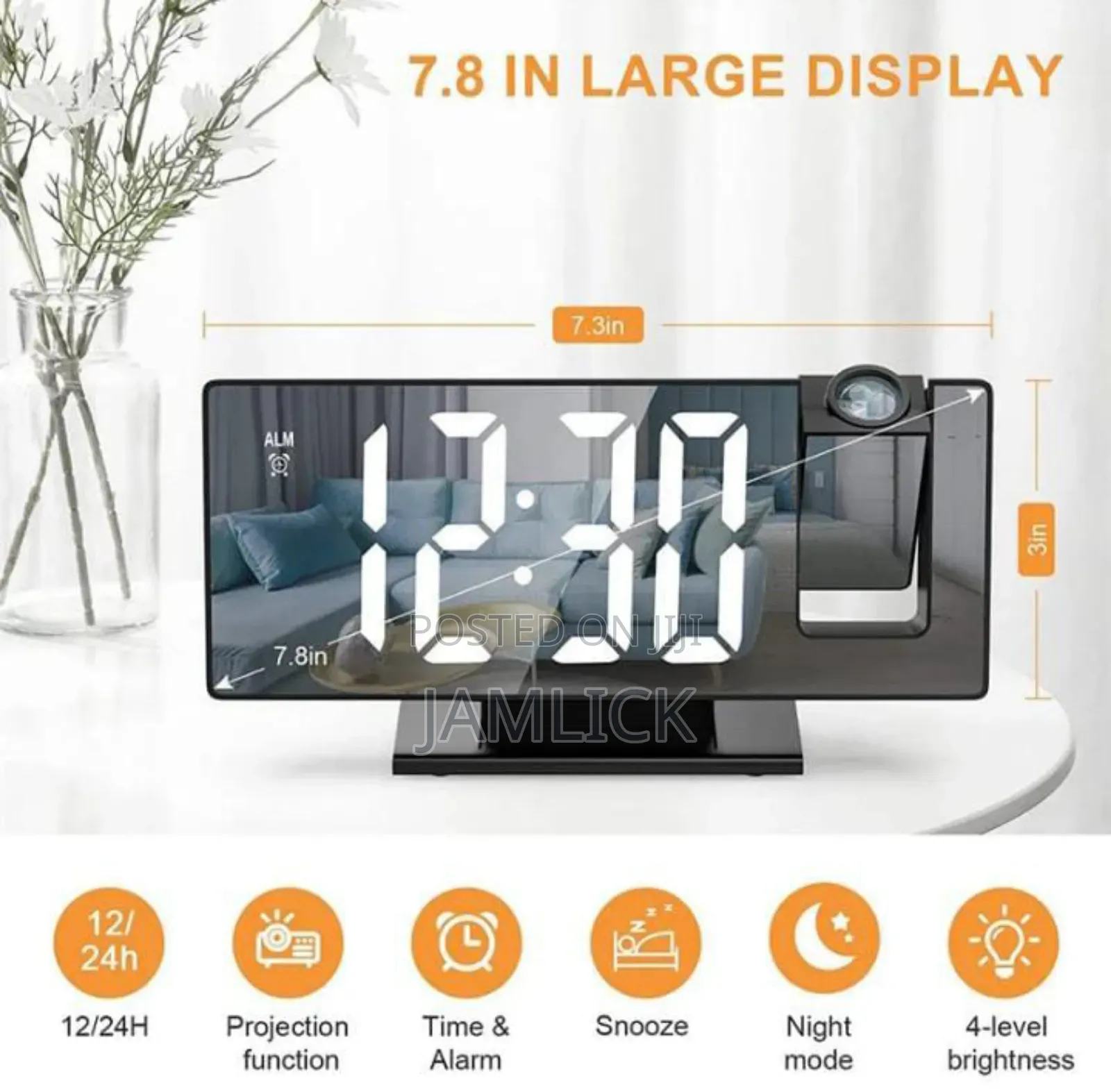 Mirror Multifunctional Projection Digital Alarm Clock - Ab