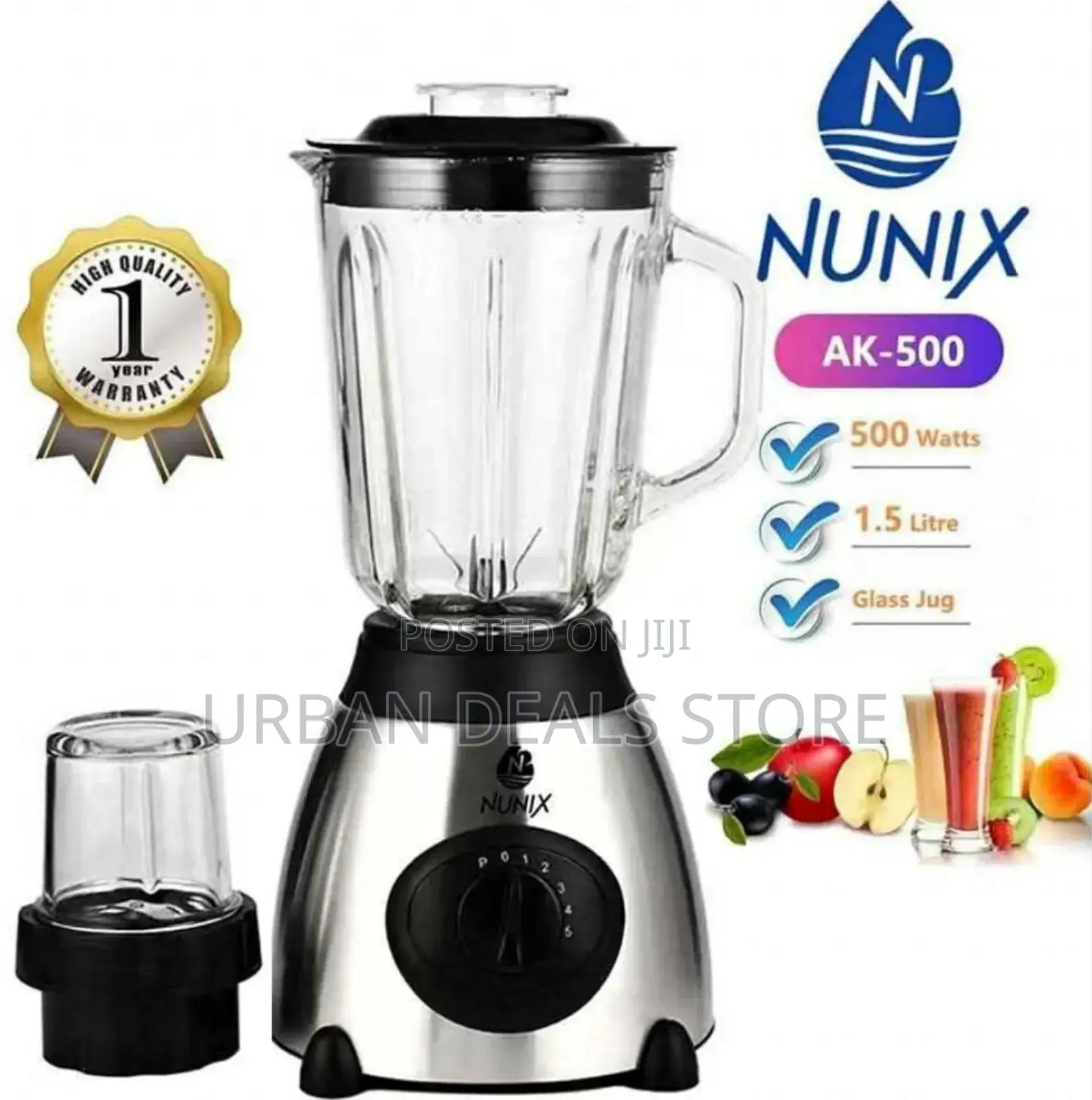 Nunix Ak-500 Powerful 2 in 1 Blender With Glass Jar - 1.5l