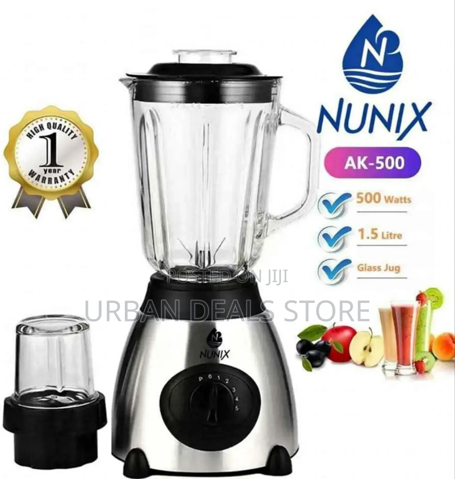 Nunix Ak-500 Powerful 2 in 1 Blender With Glass Jar - 1.5litres