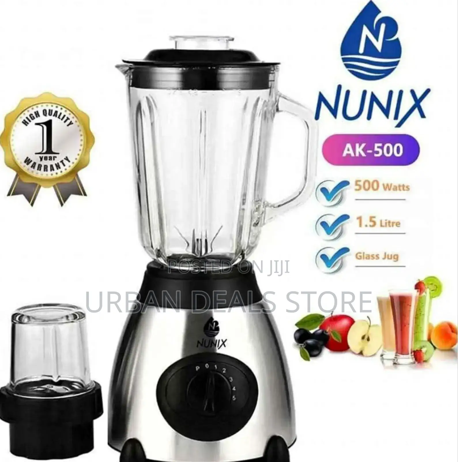 Nunix Ak-500 Powerful 2 in 1 Blender With Glass Jar - 1.5ltrs