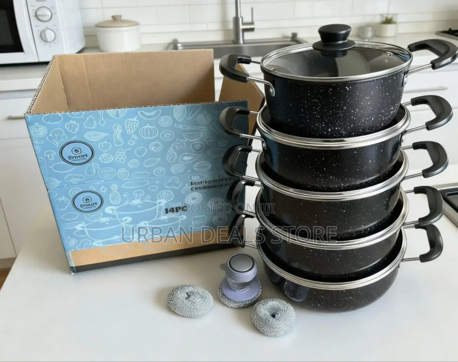 14 Pieces Non Stick Cookware Set Box Has 4 PCS