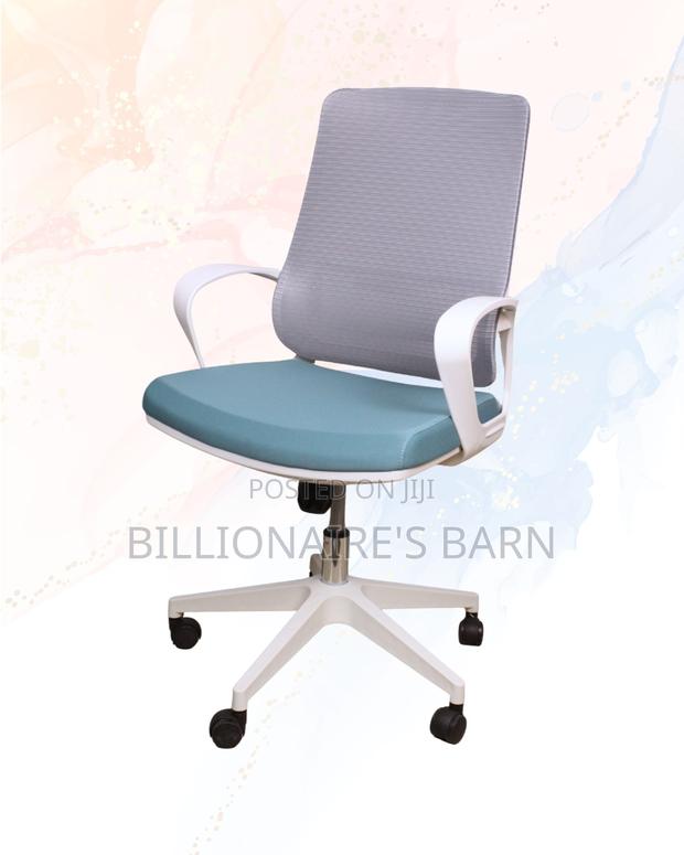 White Ergonomic Mesh Office Chair Mid Back Lumbar Support Seating - - thumbnail 4