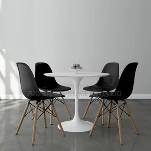 Dining Set; 4- Seater White Marble Dining Set With Eames Chairs
