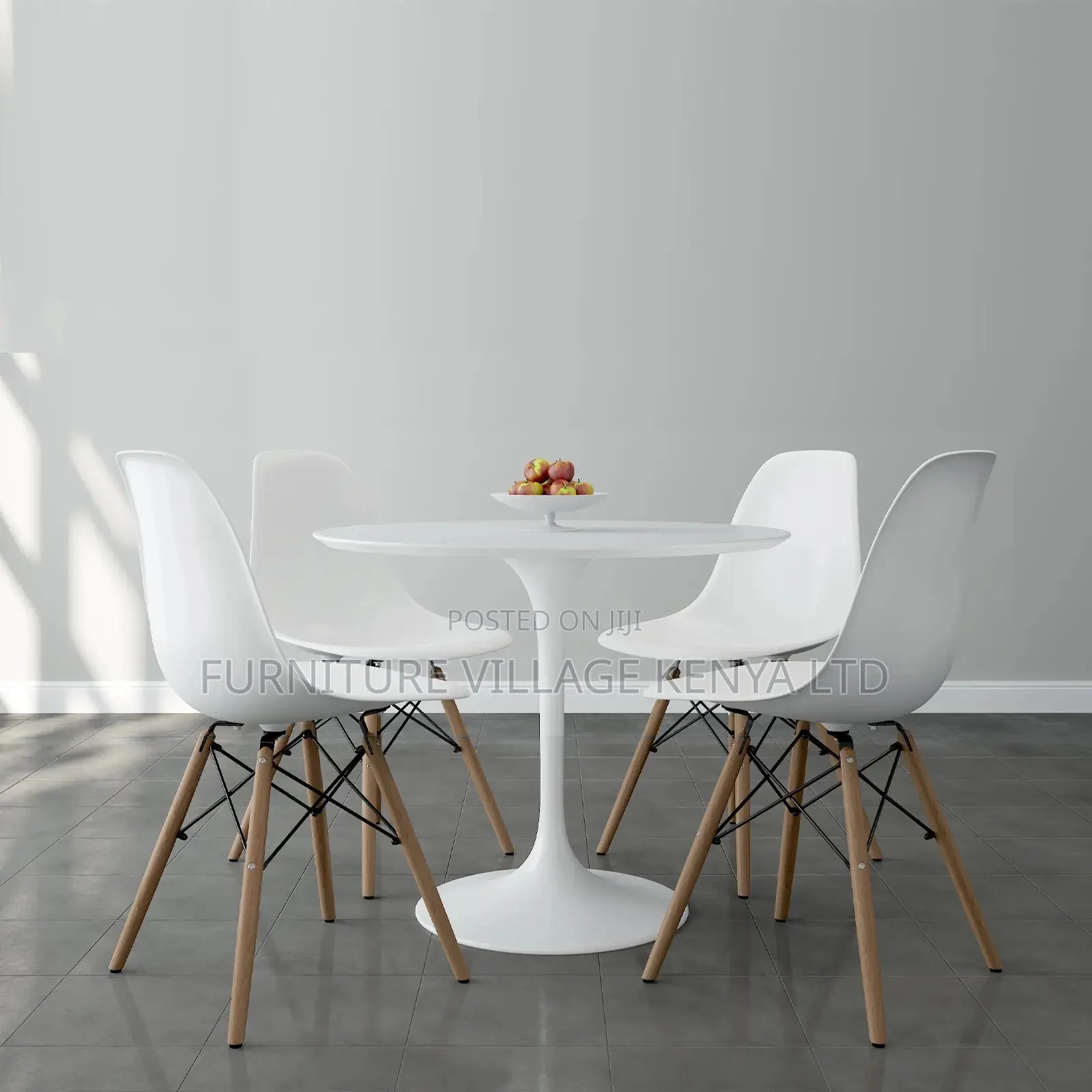 Dining Set; 4- Seater White Marble Dining Set With Eames Chairs