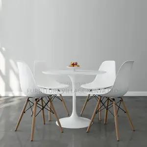 Dining Set; 4- Seater White Marble Dining Set With Eames Chairs