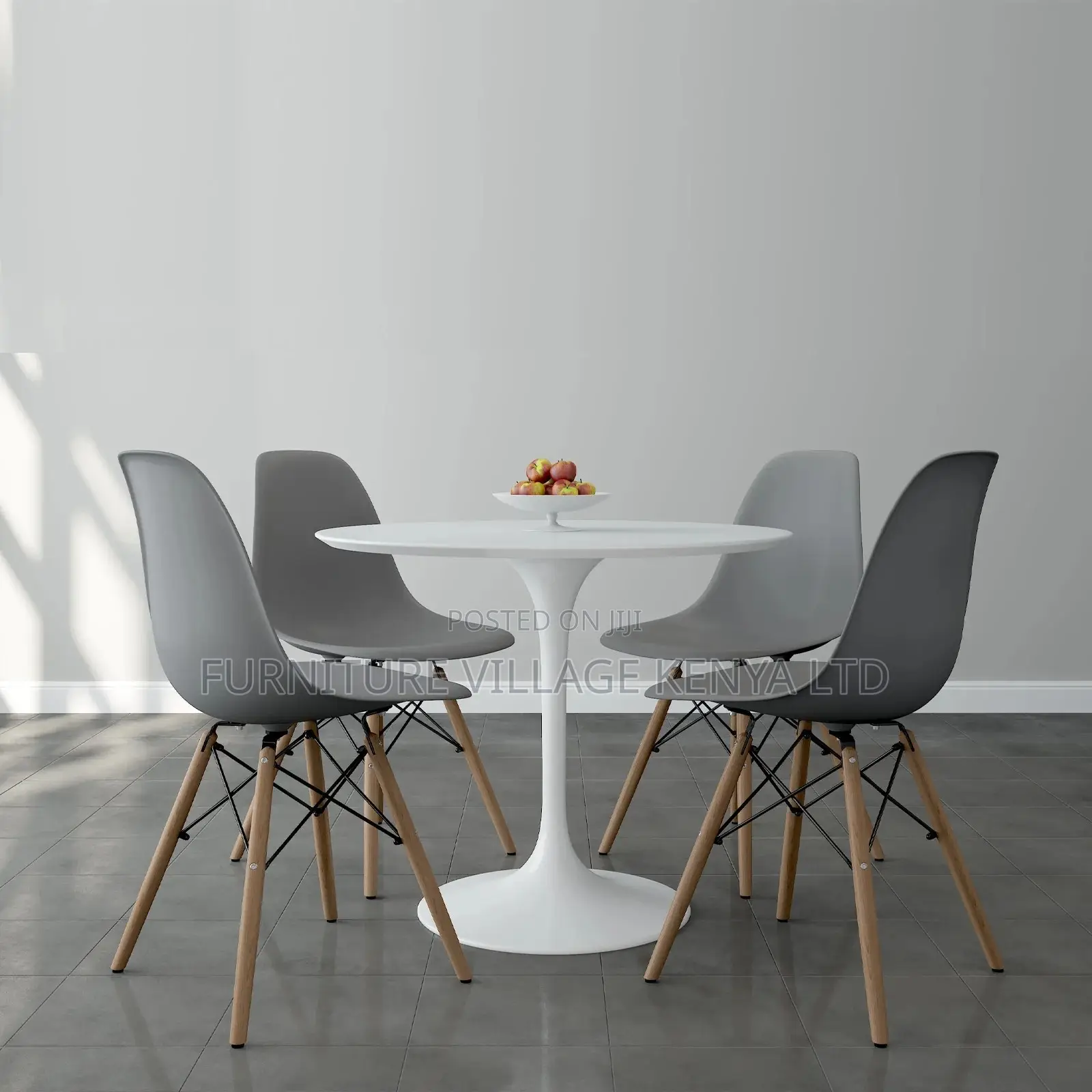 Dining Set; 4- Seater White Marble Dining Set With Eames Chairs