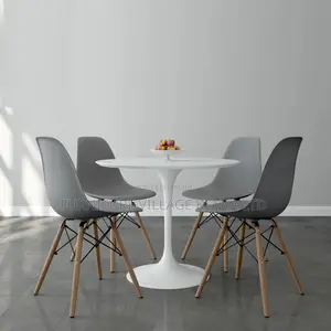 Dining Set; 4- Seater White Marble Dining Set With Eames Chairs