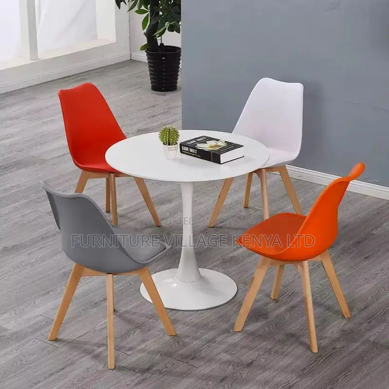 Dining Set; 4- Seater White Marble Dining Set With Eames Chairs