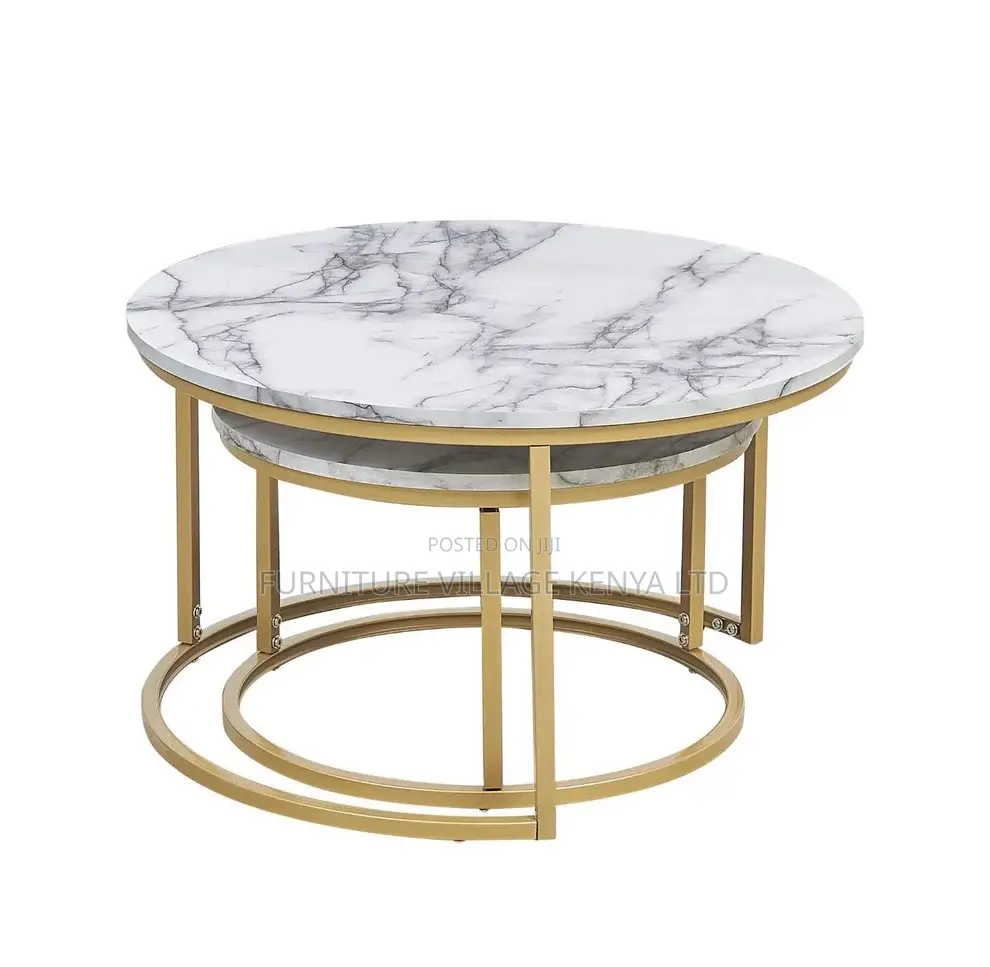 Dining Table; Round Nested Dining Table With Golden Legs