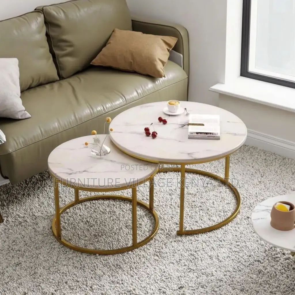 Dining Table; Round Nested Dining Table With Golden Legs