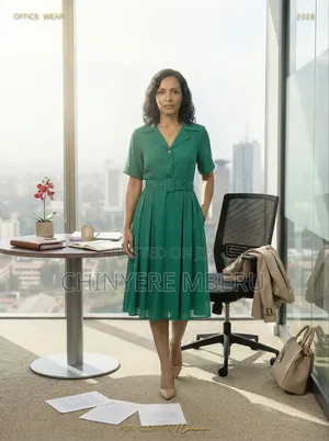 Heavy Chiffon Teal Office Dress