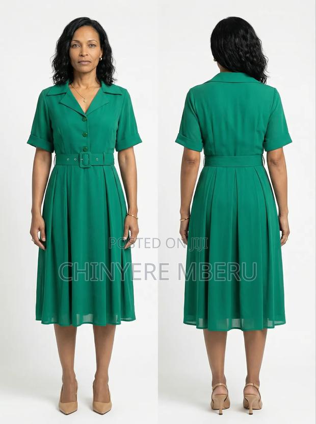 Heavy Chiffon Teal Office Dress - thumbnail 2
