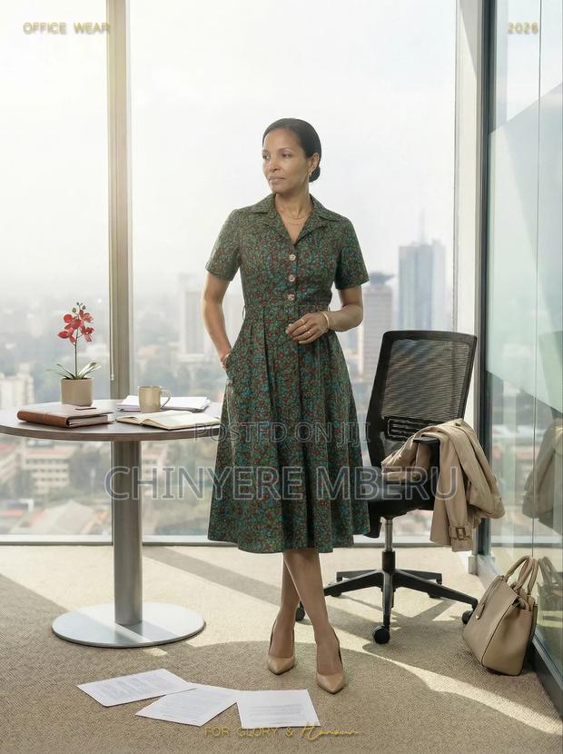 Green Ankara Office Dress - main view
