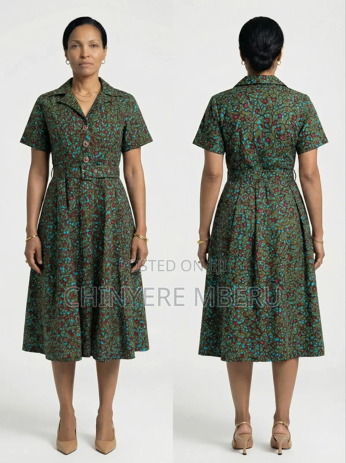 Green Ankara Office Dress