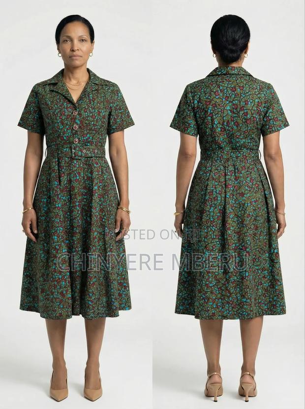 Green Ankara Office Dress - thumbnail 2