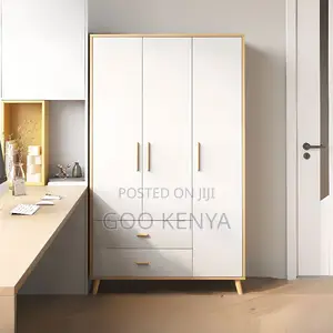 Bedroom Wardrobe; Home Wooden 3-door Wardrobe With Drawers For Clothes