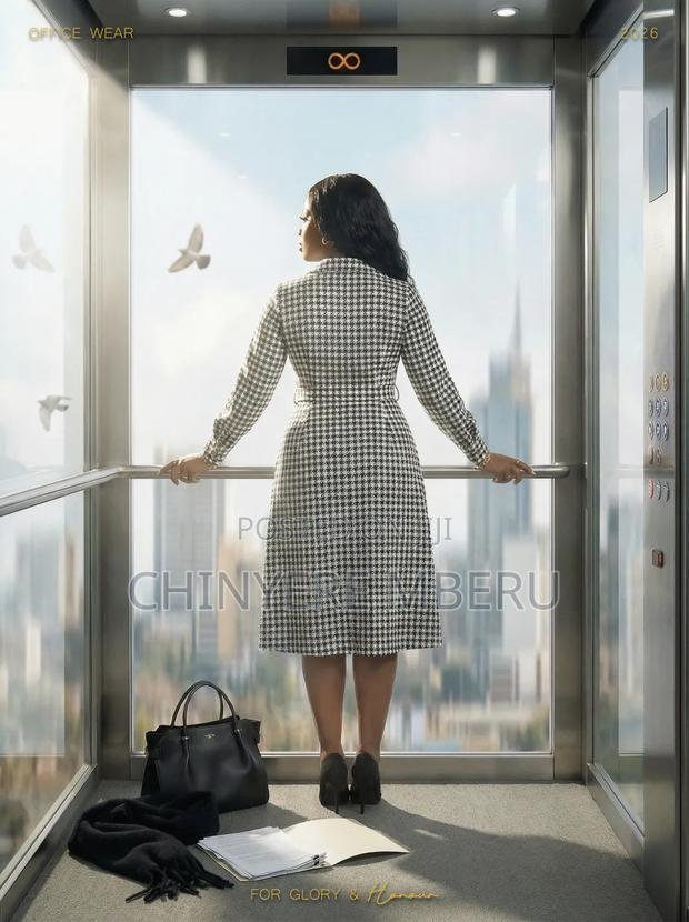 Long Sleeve Heavy Chiffon Office Dress - thumbnail 2