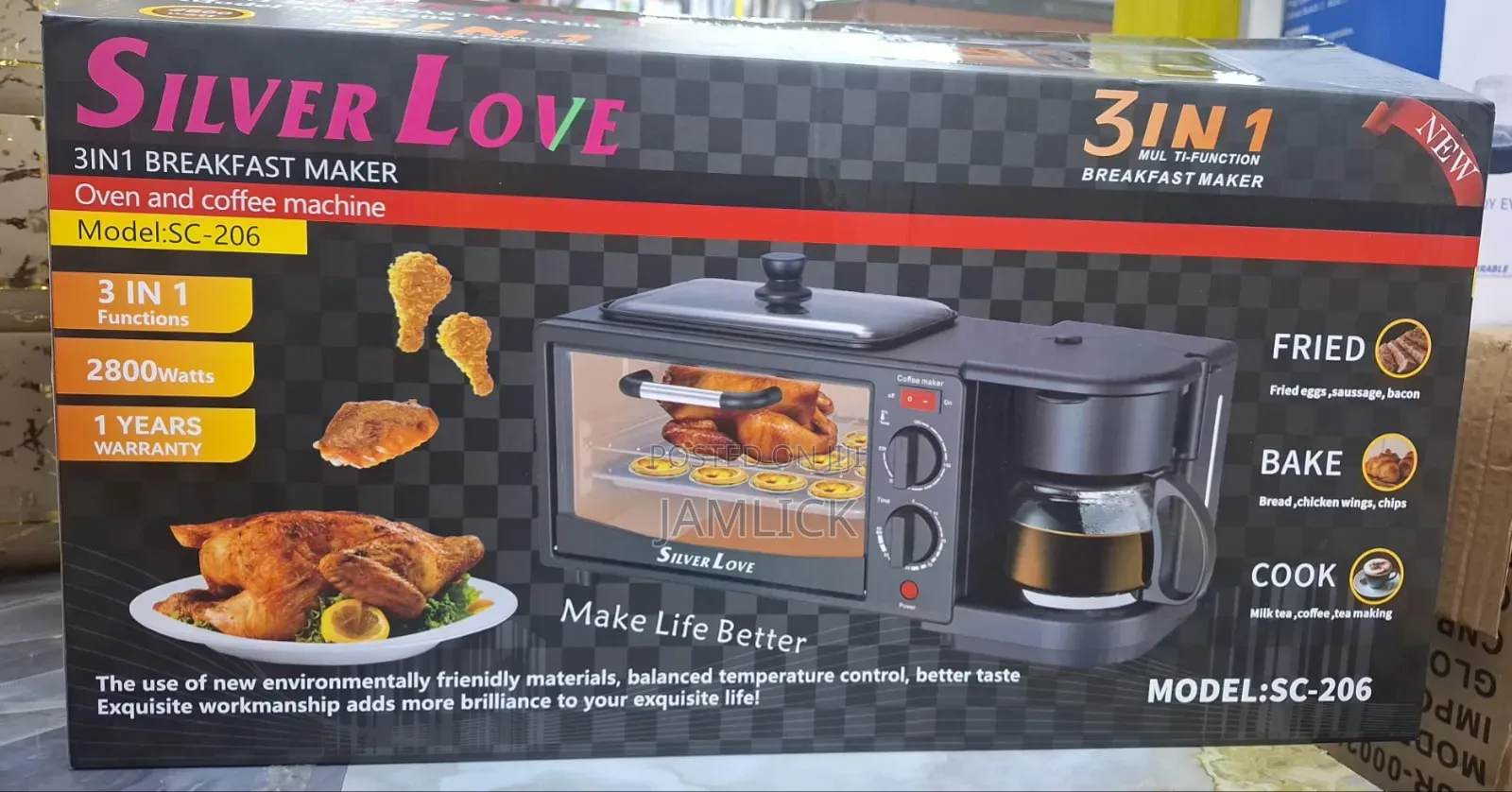 Silver Love 3-in-1 Breakfast Maker – Oven, Fryer Coffee Machine - Pt