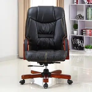 Office Chair; Black Leather Executive Office Chair