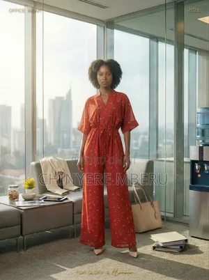 Red Heavy Chiffon Office Jumpsuit