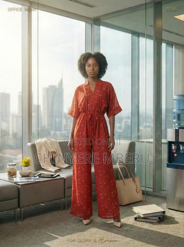 Red Heavy Chiffon Office Jumpsuit - main view