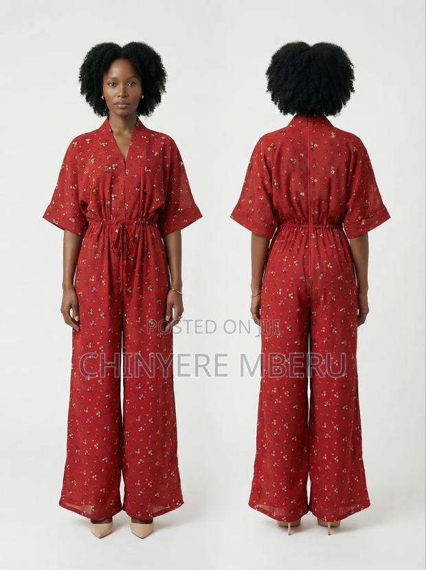 Red Heavy Chiffon Office Jumpsuit - thumbnail 2