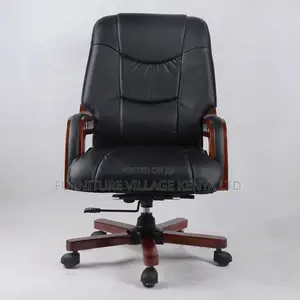 Office Chair; Black Leather Executive Office Chair