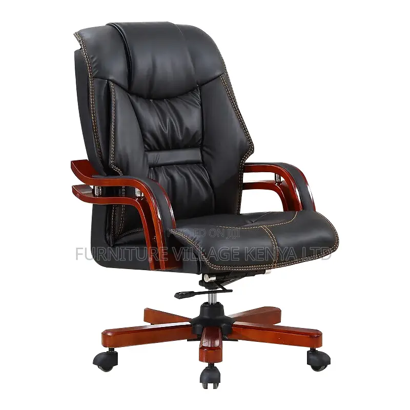 Office Chair; Black Leather Executive Office Chair