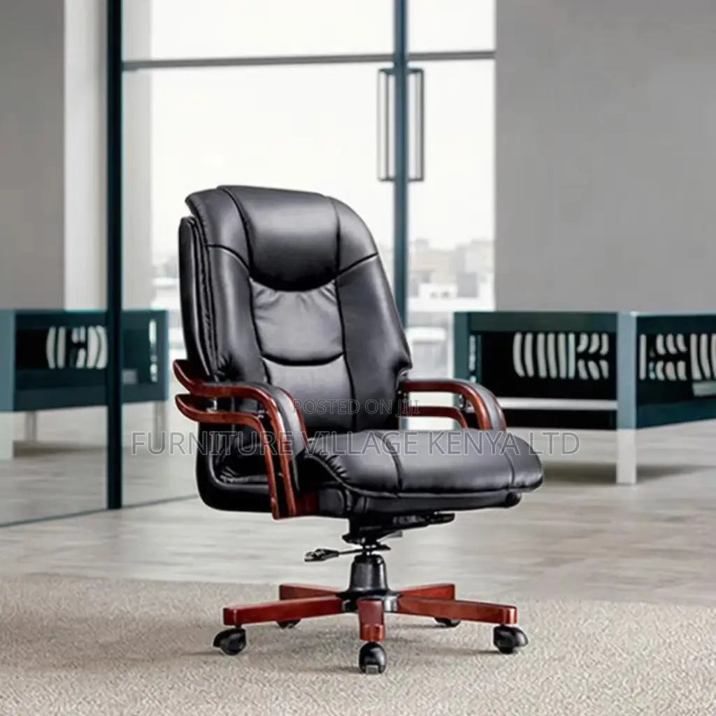Office Chair; Black Leather Executive Office Chair