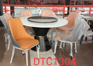 Executive Round Marble Glass Top 6-Sitter Dining Table