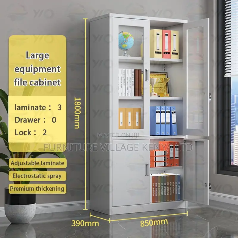 Office Cabinet ; 2-door Half-glass Office Storage Cabinet