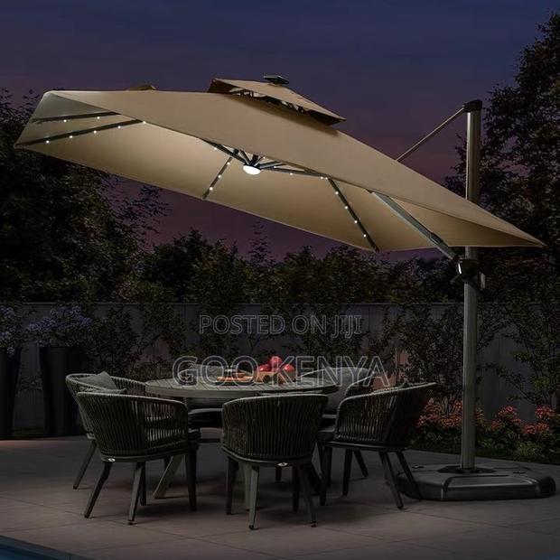 Garden Sun Umbrella; Adjustable Solar Led Garden Umbrella For Backyard