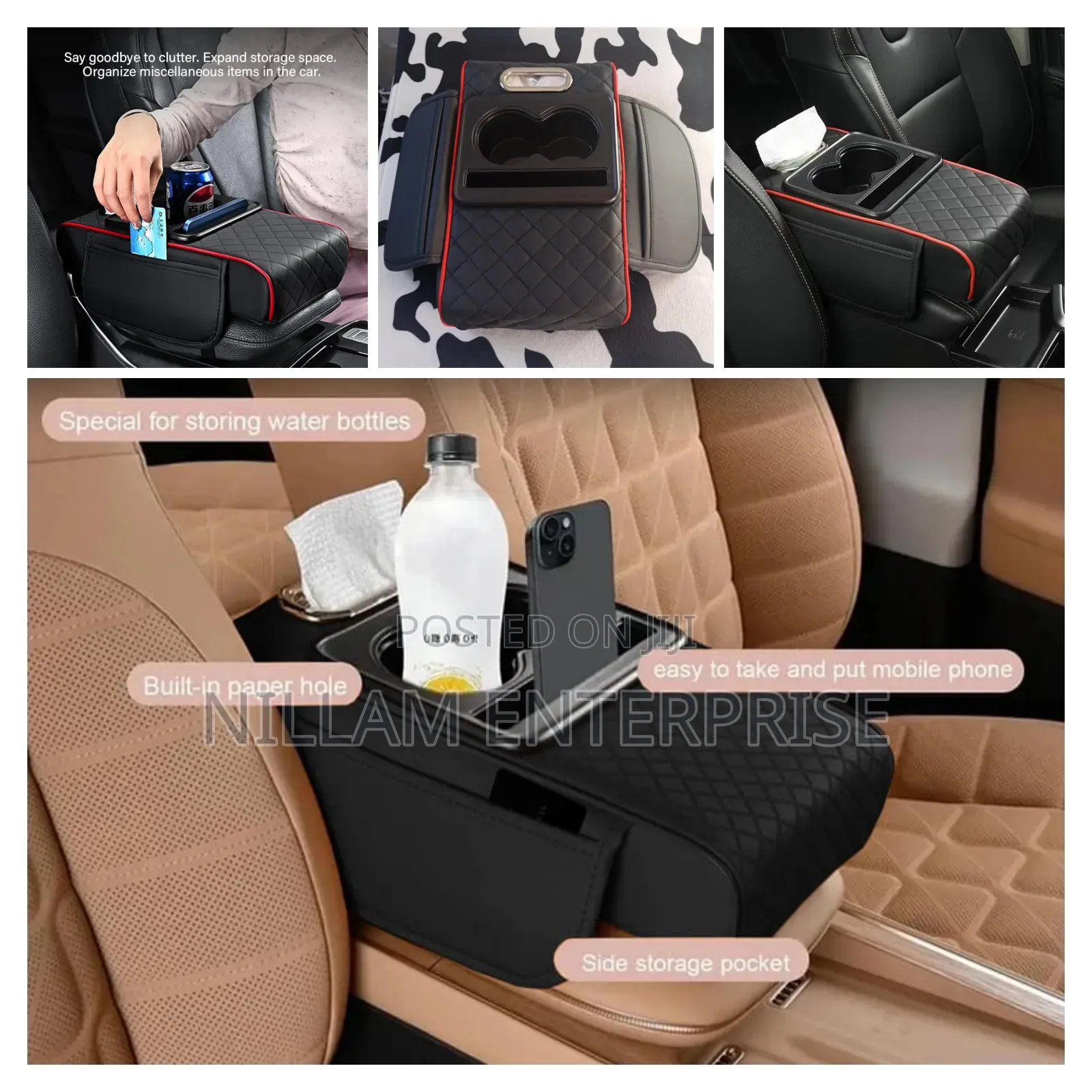 Auto Center Console Armrest Cushion With 2 Cups Holder,Tissue Holder
