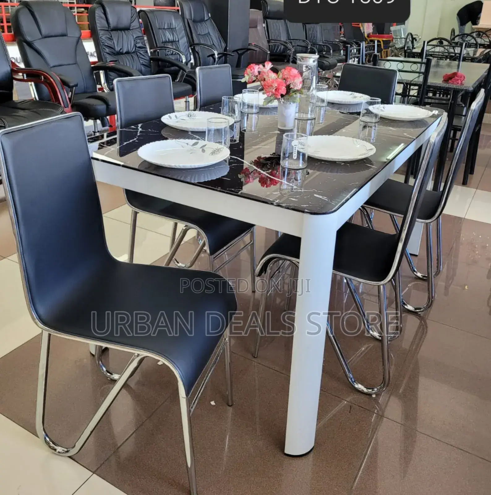 Executive Modern Marble Glass Top 6 Sitter Dinning Table