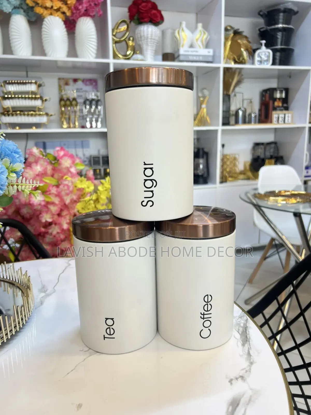 Sugar,Tea , and Coffee Canisters .