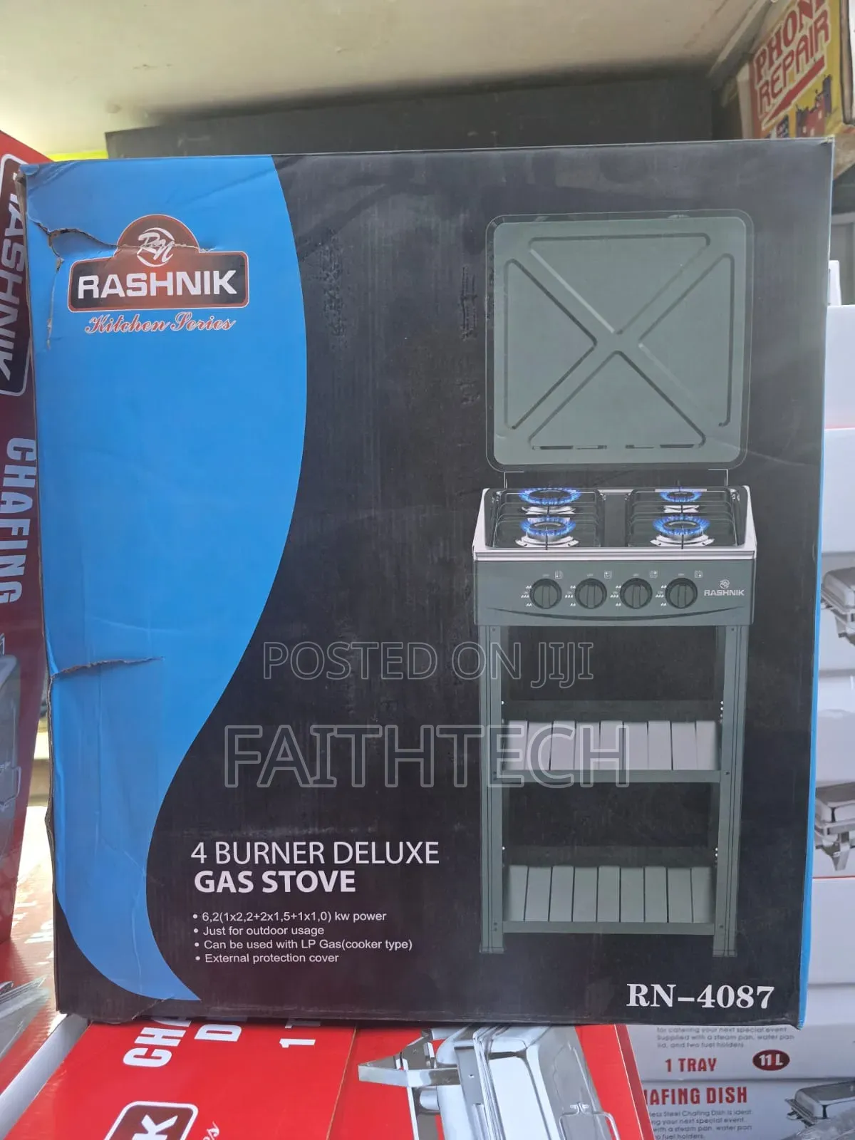 Rashnik 4 Burner Deluxe Gas Stove With Shelves Standing Cooker