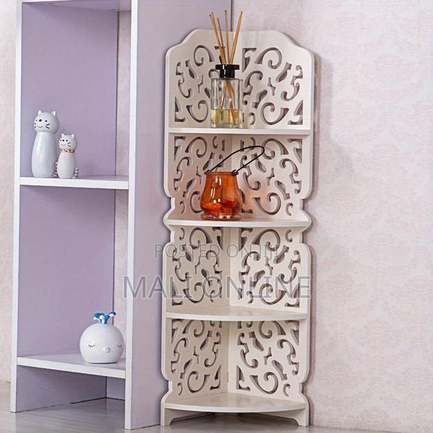 4 Tier Corner Shelf Storage Rack White Wooden Coner Stand Space Saving