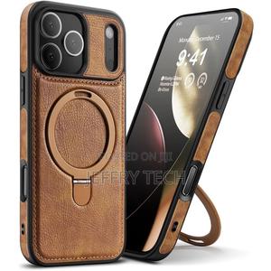 iPhone 17 Pro Max High Quality Leather Case, Magsafestand Ring - Brown - thumbnail 2