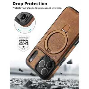 iPhone 17 Pro Max High Quality Leather Case, Magsafestand Ring - Brown