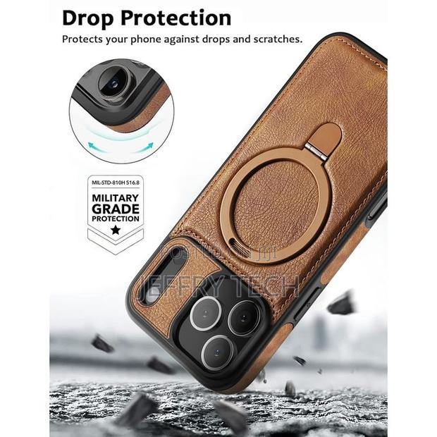 iPhone 17 Pro Max High Quality Leather Case, Magsafestand Ring - Brown - thumbnail 3